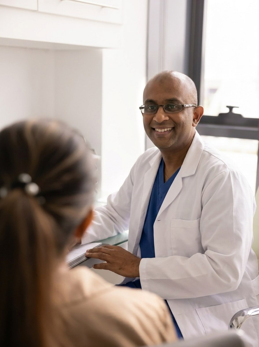 Dr Ashok Gunawardene, gastric balloon specialist surgeon, in a Melbourne consulting room