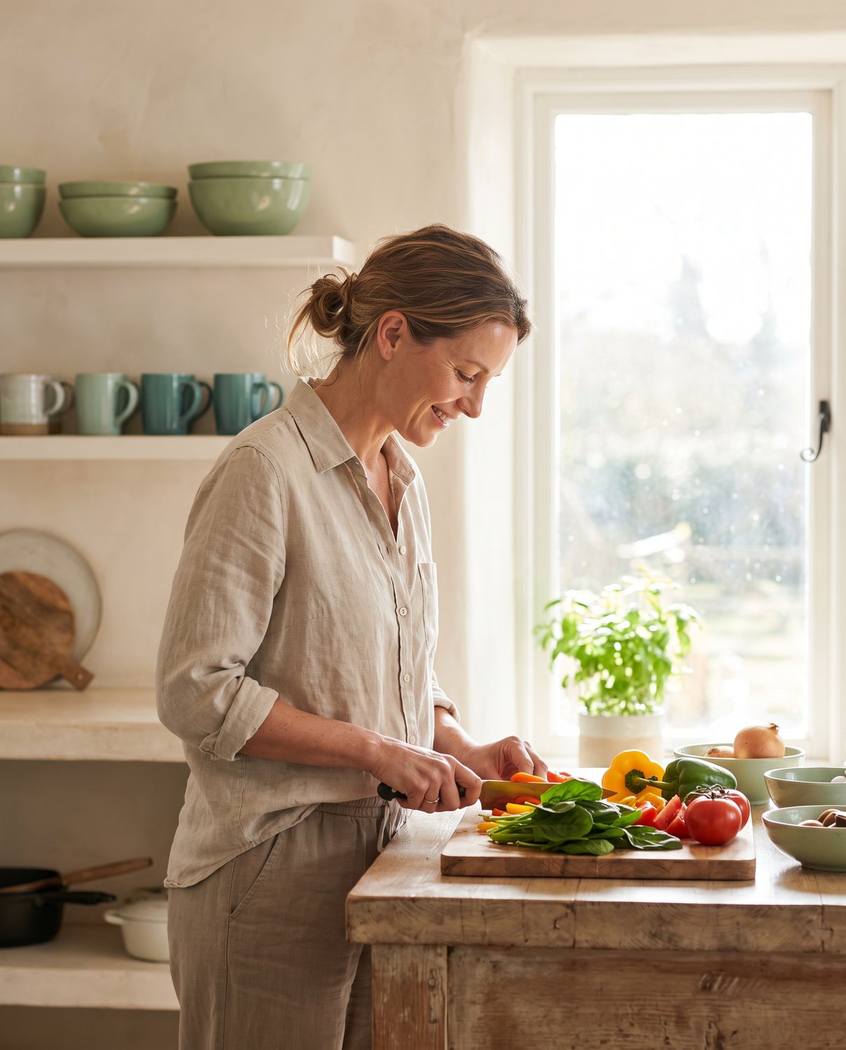 A woman preparing a fresh meal at home